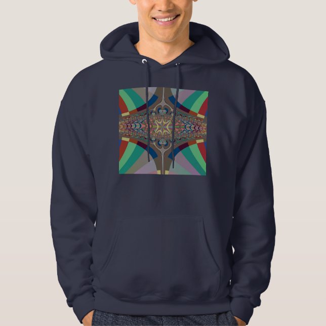 Blue Beige Ladder Fractal Hoodie (Front)