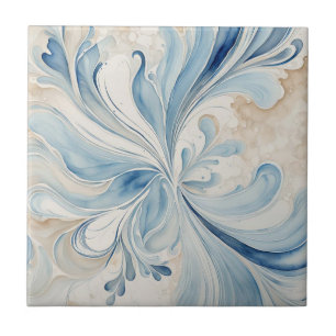 Blue Beige Leaves Ceramic Tile