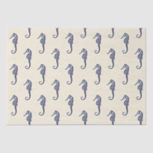 Blue Beige Marine Life Seahorse Pattern Tissue Paper