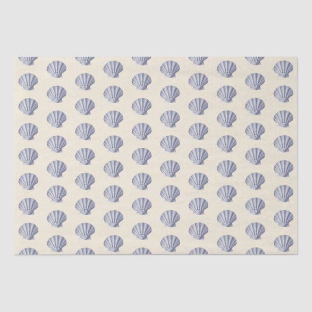Blue Beige Marine Life Seashell Pattern Tissue Paper (Front)