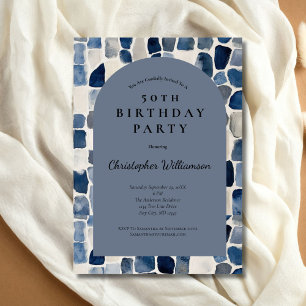 Blue Beige Men's Modern Arch 50th Birthday Invitation