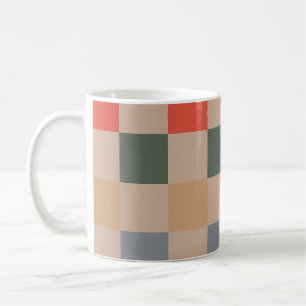 Blue Beige Orange Brown Chequered Gingham Pattern Coffee Mug