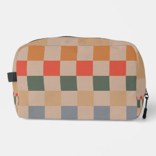 Blue Beige Orange Brown Chequered Gingham Pattern Dopp Kit