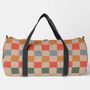 Blue Beige Orange Brown Chequered Gingham Pattern Duffle Bag
