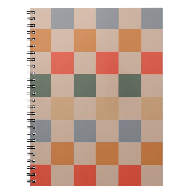 Blue Beige Orange Brown Chequered Gingham Pattern Notebook (Front)