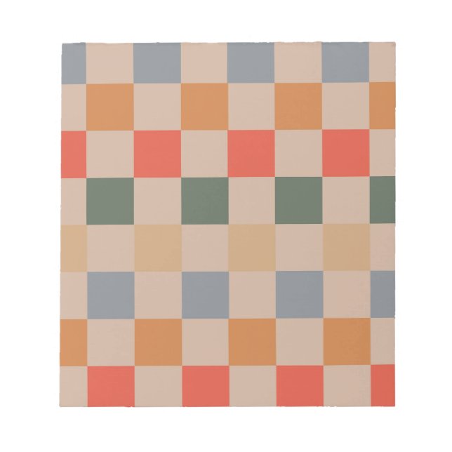 Blue Beige Orange Brown Chequered Gingham Pattern Notepad (Front)