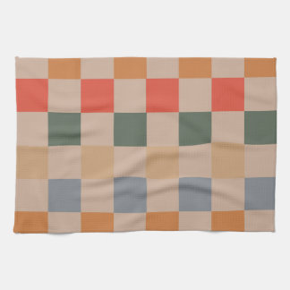 Blue Beige Orange Brown Chequered Gingham Pattern Tea Towel