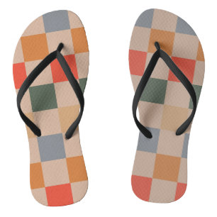 Blue Beige Orange Brown Chequered Gingham Pattern Thongs