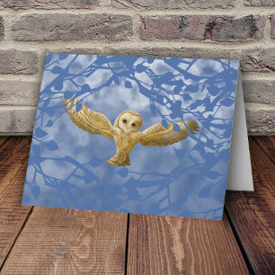 Blue, Beige Owl, Simple Blank Greeting Card