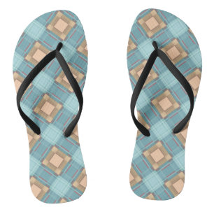Blue-beige plaid thongs