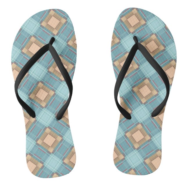 Blue-beige plaid thongs (Footbed)