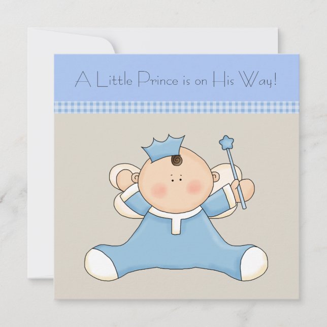 Blue Beige Prince Baby Boy Baby Shower Invitation (Front)