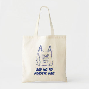 Blue Beige Say No To Plastic Quote Illustration  Tote Bag