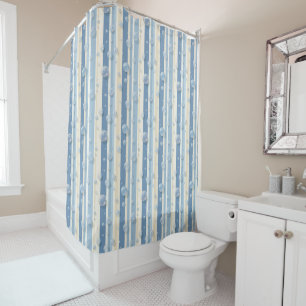 Blue Beige Stripe Bubble Kids Bathroom Decor Shower Curtain