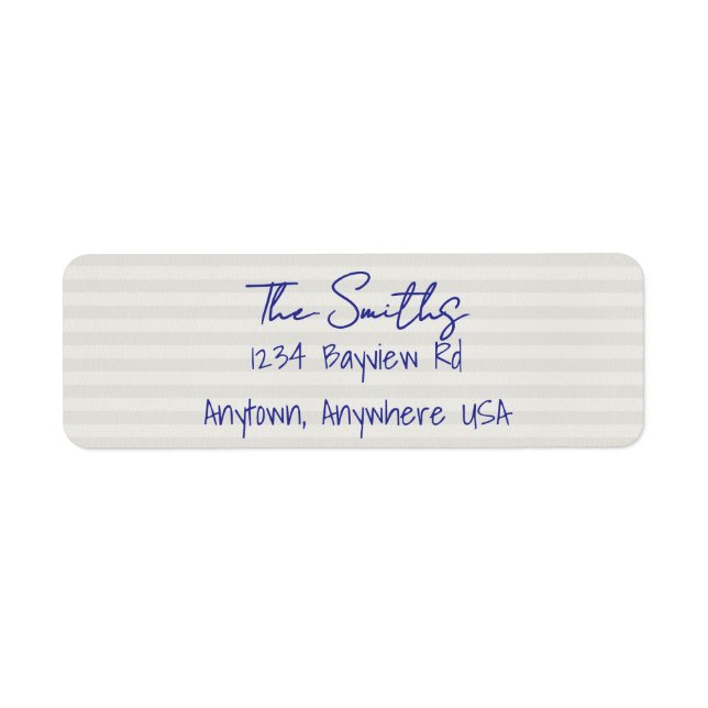 Blue Beige Stripe Coastal Christmas Return Address Label (Front)