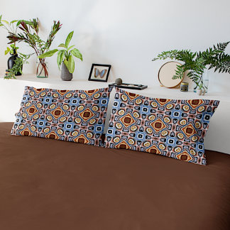 Blue Beige Taupe Dark Brown Tribe Art Pillowcase