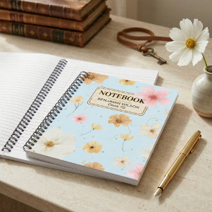 Blue Beige Watercolor Floral Botanical Notebook