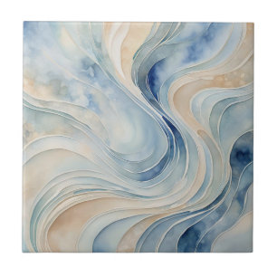 Blue Beige Waves Ceramic Tile