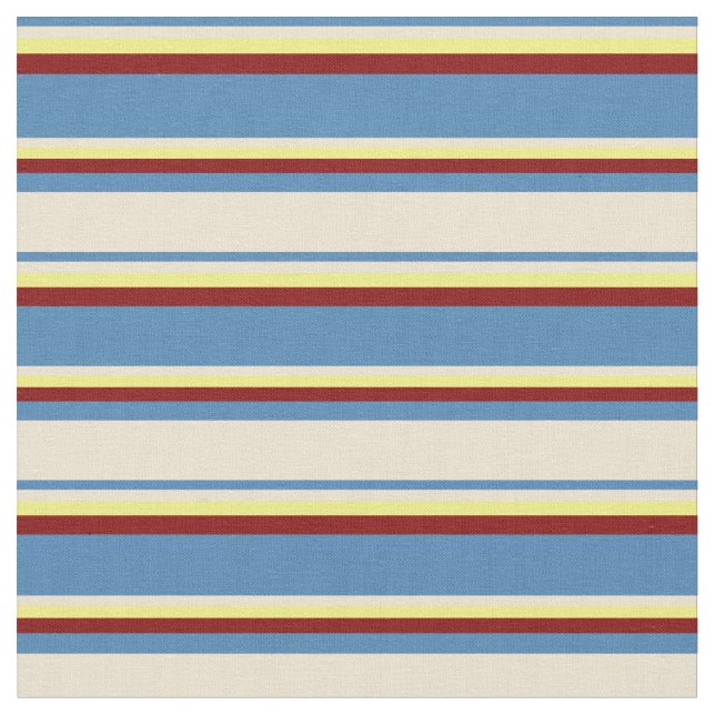 Blue, Beige, Yellow, and Maroon Coloured Stripes Fabric (Close Up)