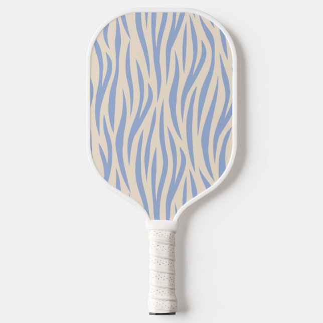 Blue & Beige Zebra Stripe Pickleball Paddle (Front)