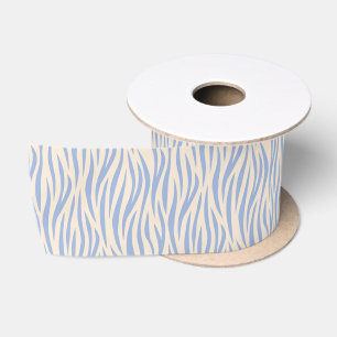 Blue & Beige Zebra Stripe Ribbon – Stylish Animal  Satin Ribbon