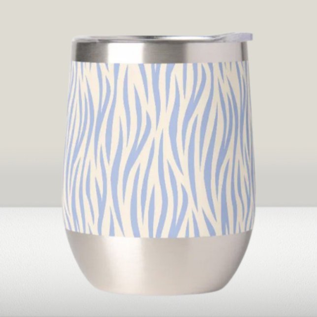 Blue & Beige Zebra Stripe Stemless Wine Tumbler (Creator Uploaded)