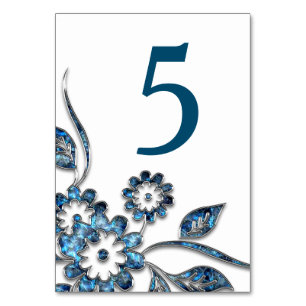 Blue Bejeweled Blossom Cloisonne Table Number