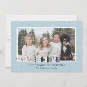 Blue Believe In the Magic of Christmas Snow Photo Holiday Card