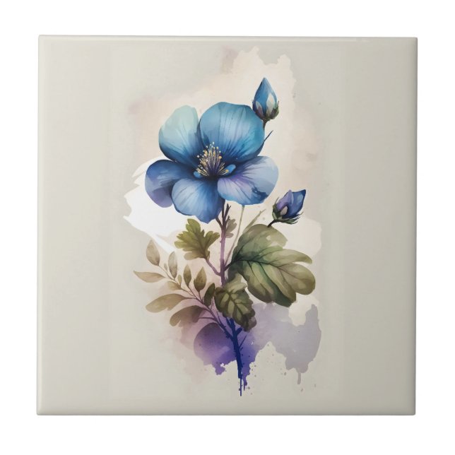 Blue Bell Watercolor Floral Kitchen Bathroom   Ceramic Tile (Front)