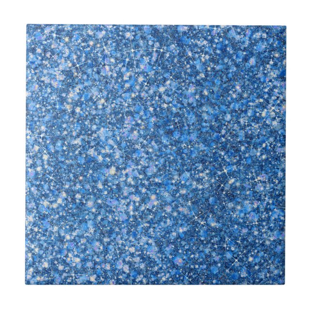 Blue Belle Colour Faux Glitter Ceramic Tile (Front)