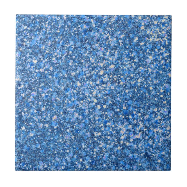 Blue Belle Colour Faux Glitter Ceramic Tile (Front)