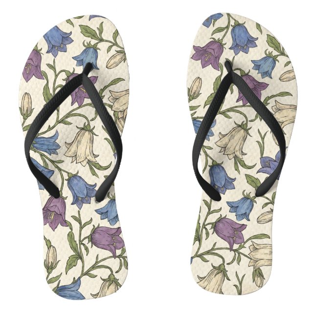 Blue Bellflower Pattern - Aesthetic Botanical Flor Thongs (Footbed)