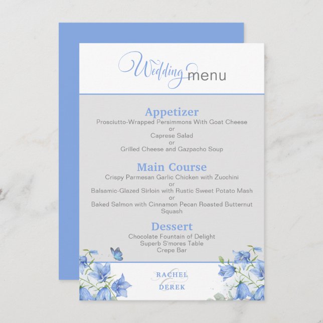 Blue Bellflower Wedding Menu (Front/Back)