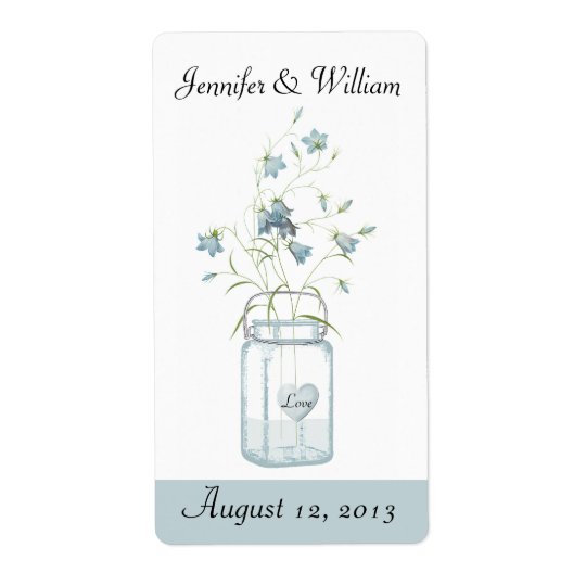 Blue Bells in a Mason Jar Wedding Mini Wine Label Shipping Label