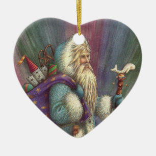 BLUE BELSNICKLE, NORTHERN LIGHTS & PENGUINS CERAMIC ORNAMENT