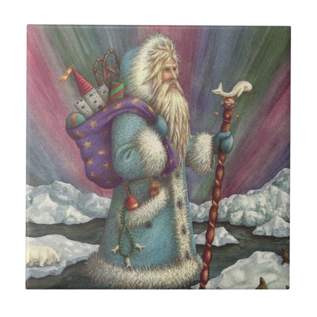 BLUE BELSNICKLE, NORTHERN LIGHTS & PENGUINS CERAMIC TILE (Front)