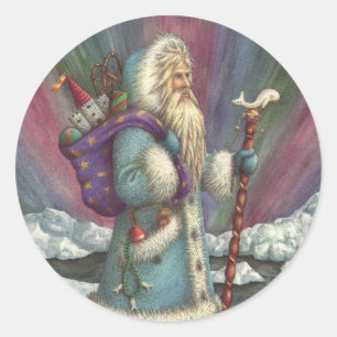 BLUE BELSNICKLE, NORTHERN LIGHTS & PENGUINS CLASSIC ROUND STICKER