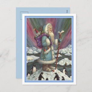 BLUE BELSNICKLE, NORTHERN LIGHTS & PENGUINS HOLIDAY POSTCARD