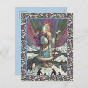 BLUE BELSNICKLE, NORTHERN LIGHTS & PENGUINS HOLIDAY POSTCARD