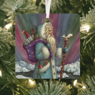 BLUE BELSNICKLE, NORTHERN LIGHTS & PENGUINS METAL TREE DECORATION