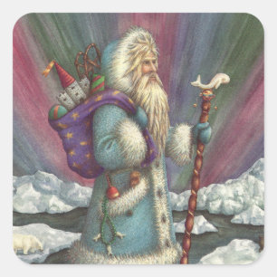 BLUE BELSNICKLE, NORTHERN LIGHTS & PENGUINS SQUARE STICKER