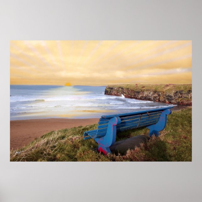 blue bench sunset view poster (Front)