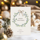 Blue Berries Elegant Wreath Merry Christmas Card<br><div class="desc">Minimalist watercolor blue berries wreath paired with an elegant font and a seamless pattern of greenery on the back. Easy to personalise with your own information. Check our store for more matching items.</div>