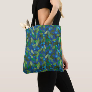 Blue Berries Minimal Floral Pattern Simple Botany Tote Bag