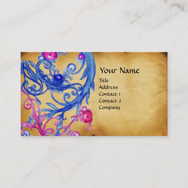 BLUE  BERRIES SWIRLS  parchment Business Card (Front)