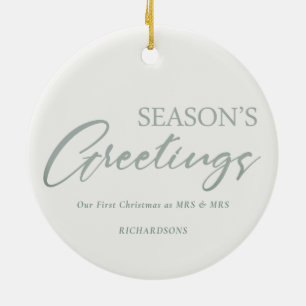 BLUE BERRIES WREATH OVERLAY SEASON GREETINGS PHOTO CERAMIC ORNAMENT