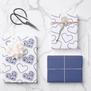 Blue Berry Hearts Wrapping Paper Sheet