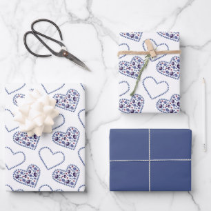 Blue Berry Hearts Wrapping Paper Sheet