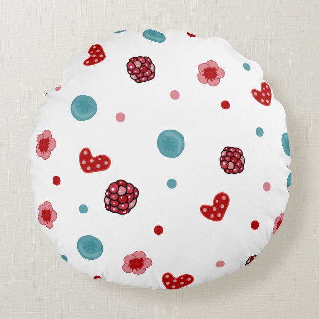 Blue Berry & Raspberry Pattern Round Cushion (Front)