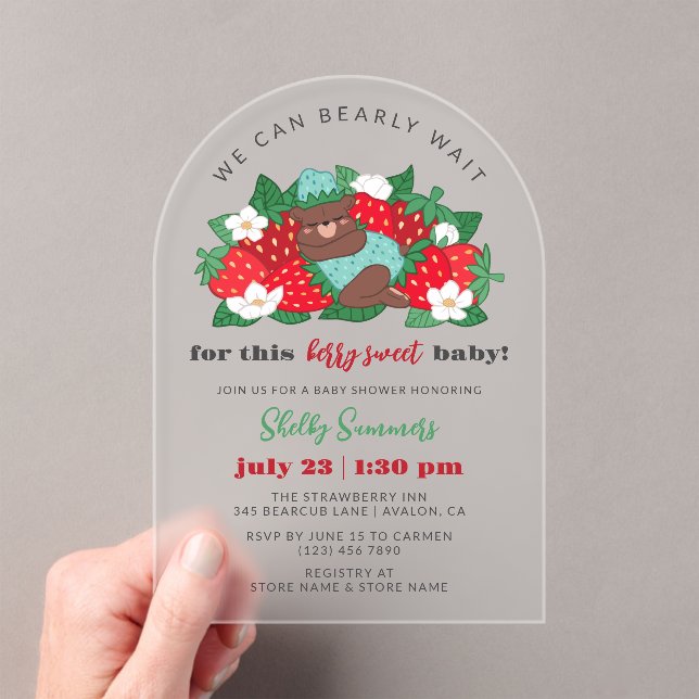 Blue Berry Sweet Baby Boy Strawberry Baby Shower Acrylic Invitations (Insitu (Handheld))